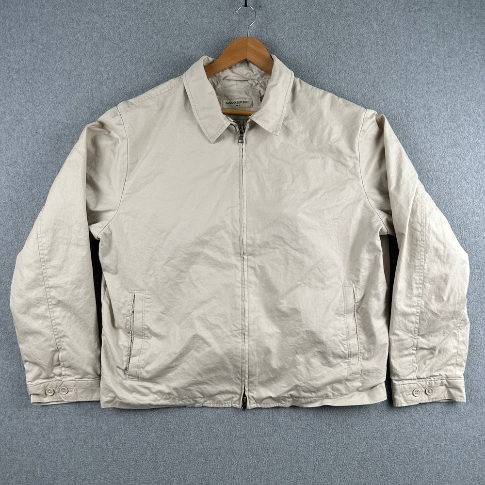 Vintage Banana Republic Jacket Mens XL Beige Harrington Full Zip Cotton Casual